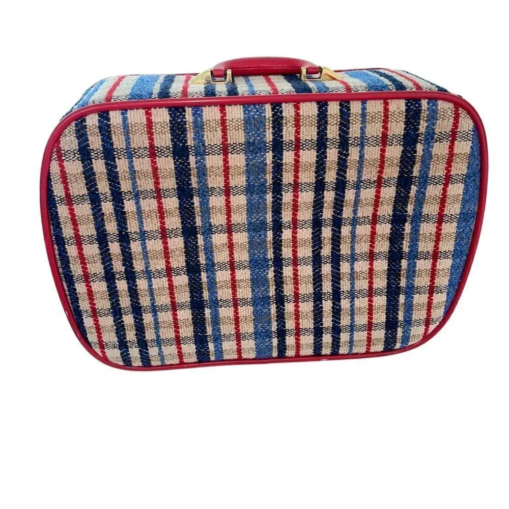 Vintage Womens Suitcase Multicolor Mcm Plaid With Lock and Keys - Picture 2 of 10
